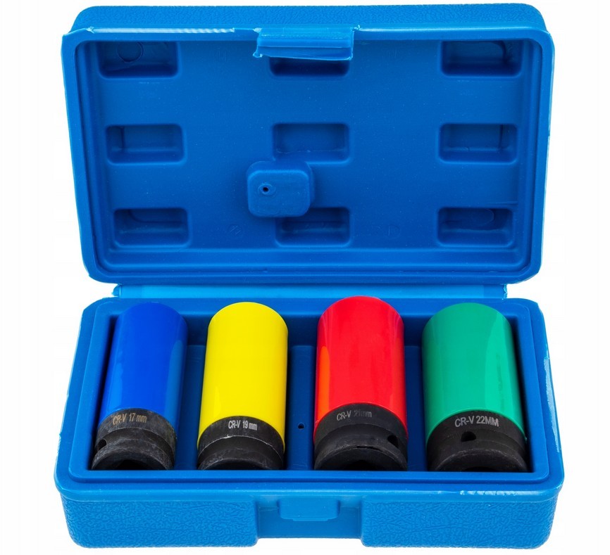 Vasos de impacto para llantas de aluminio de 17, 19, 21, 22 mm, juego de 4 piezas.