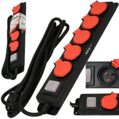 Alargador regleta de taller IP 44 cinco tomas con interruptor de puesta a tierra 3m 1,5mm2