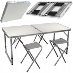 Mesa turística plegable 120x60cm + 4 sillas, regulable en altura 55-70CM