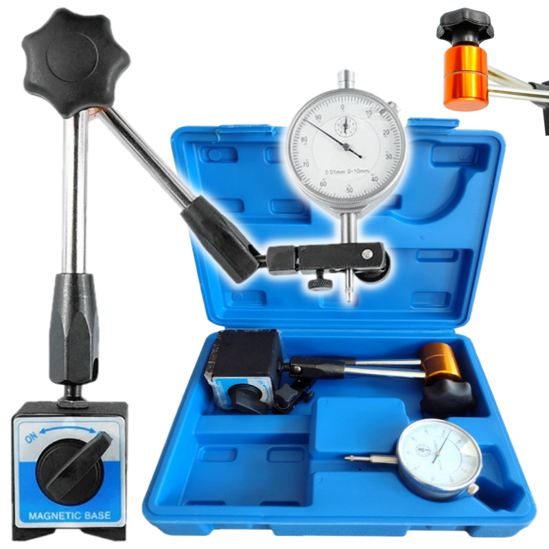 Juego de reloj comparador + soporte magnético flexible 0-10 mm