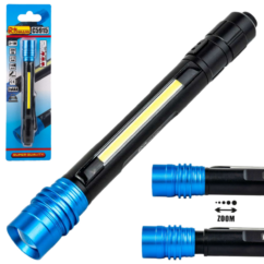LINTERNA 3W+1W LED, 300LM, 142MM, ZOOM, 2xAAA Aluminio