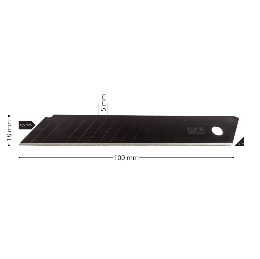 HOJAS ROMPIENTES REEMPLAZABLES PARA CUCHILLO DE PAPEL PINTADO 18 x 0,5 mm NEGRO SK5 – 10 UD. - Imagen 6