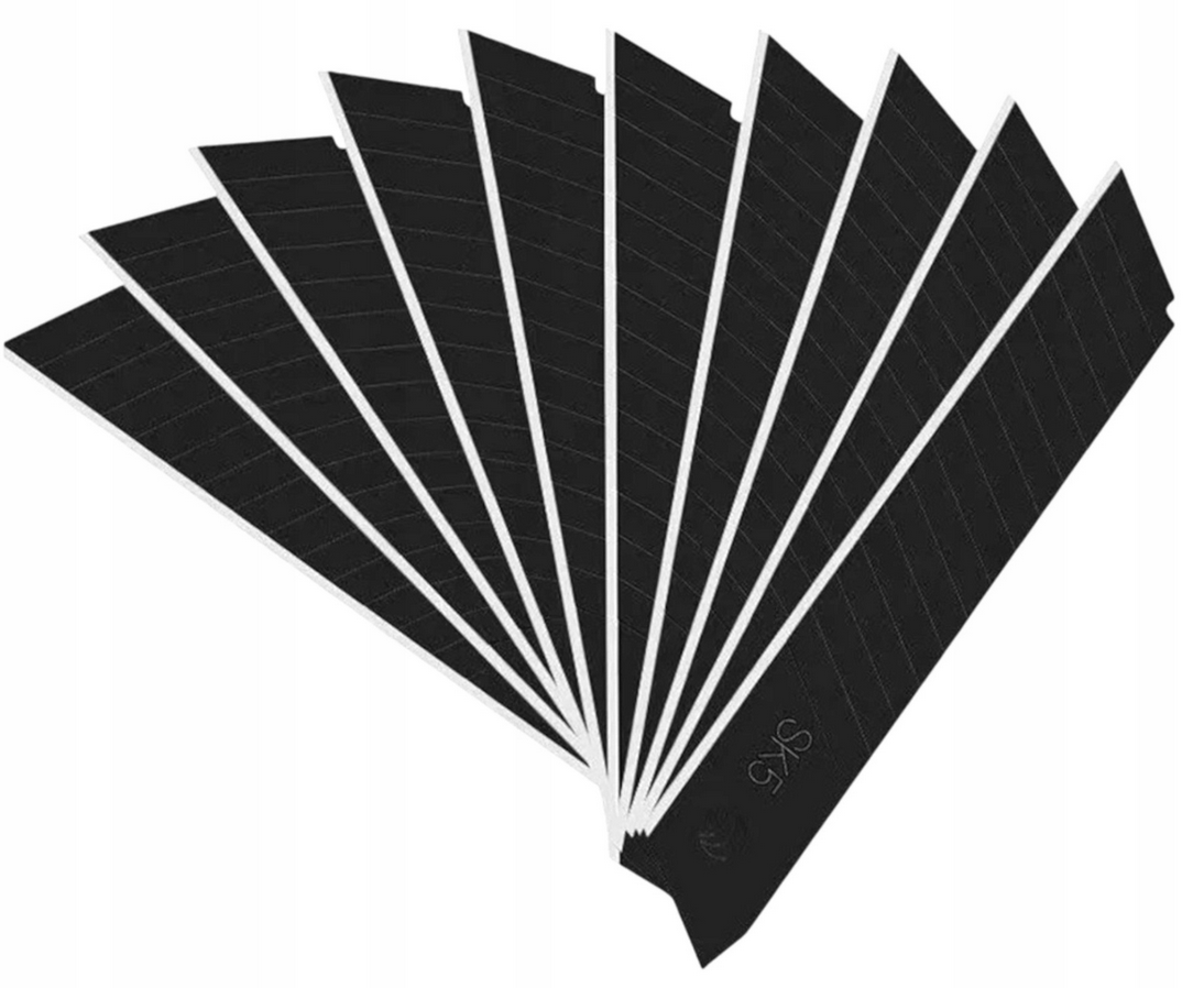 HOJAS ROMPIENTES REEMPLAZABLES PARA CUCHILLO DE PAPEL PINTADO 18 x 0,5 mm NEGRO SK5 – 10 UD.