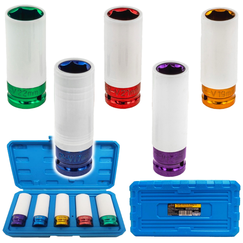 Vasos de impacto para llantas de aluminio 15-17-19-21-22mm 1/2' Juego de vasos - Imagen 3