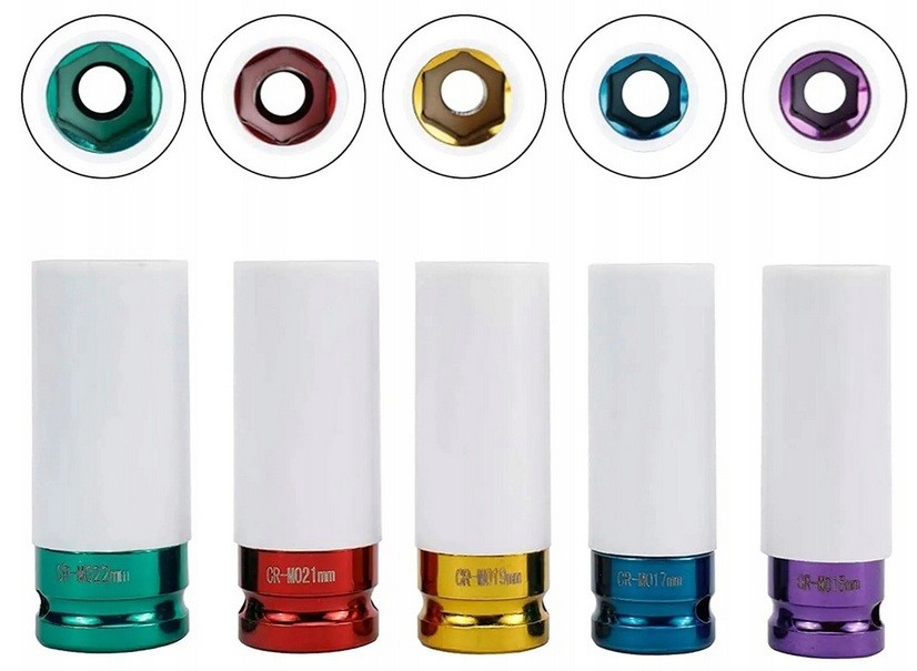 Vasos de impacto para llantas de aluminio 15-17-19-21-22mm 1/2' Juego de vasos - Imagen 4