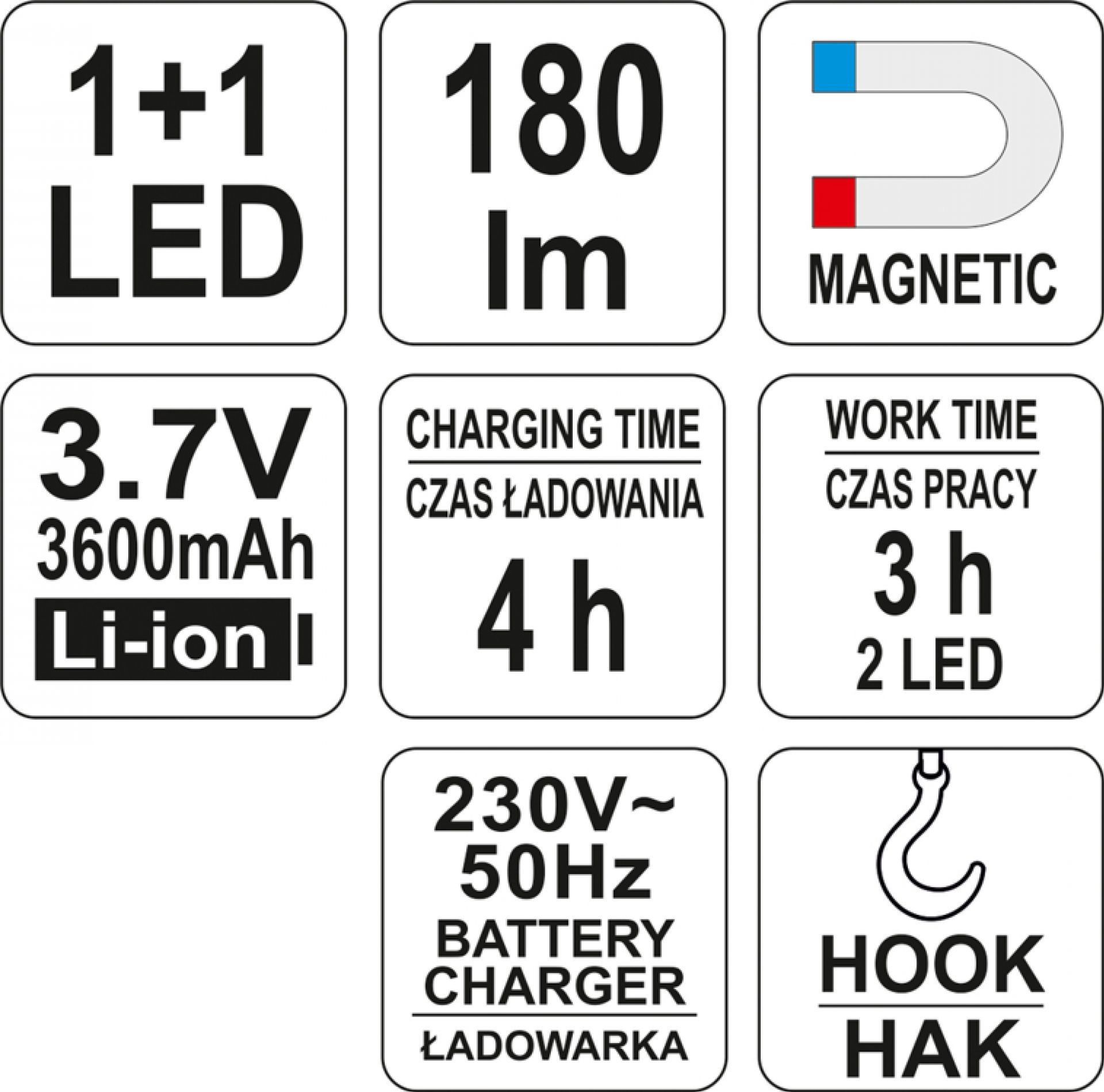 LÁMPARA DE TALLER LI-ION 2IN1 LED MAGNÉTICA YATO - Imagen 9