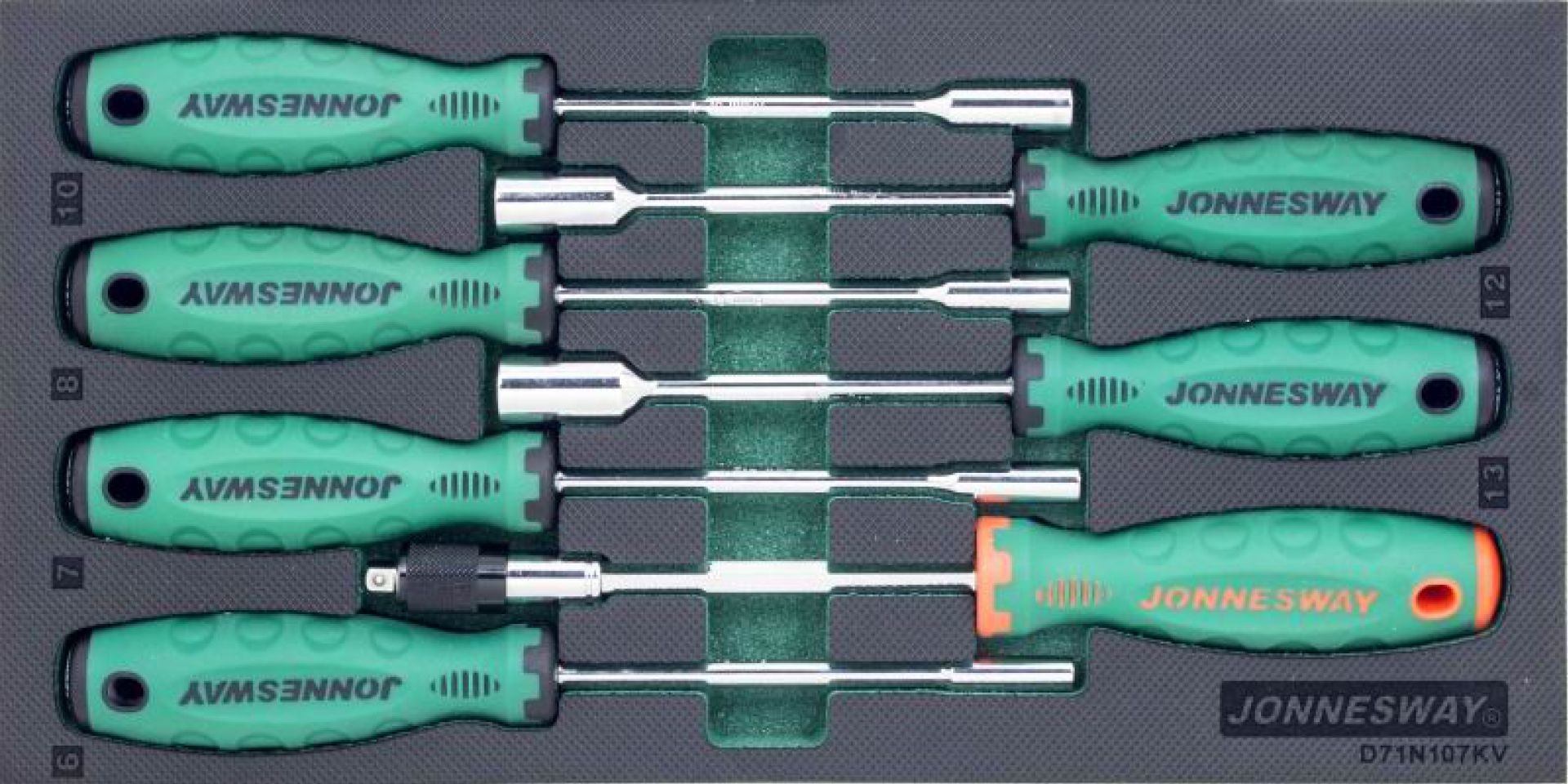 Destornilladores con punta de vaso de 6-13 mm en inserto Jonnesway EVA D71N107KV