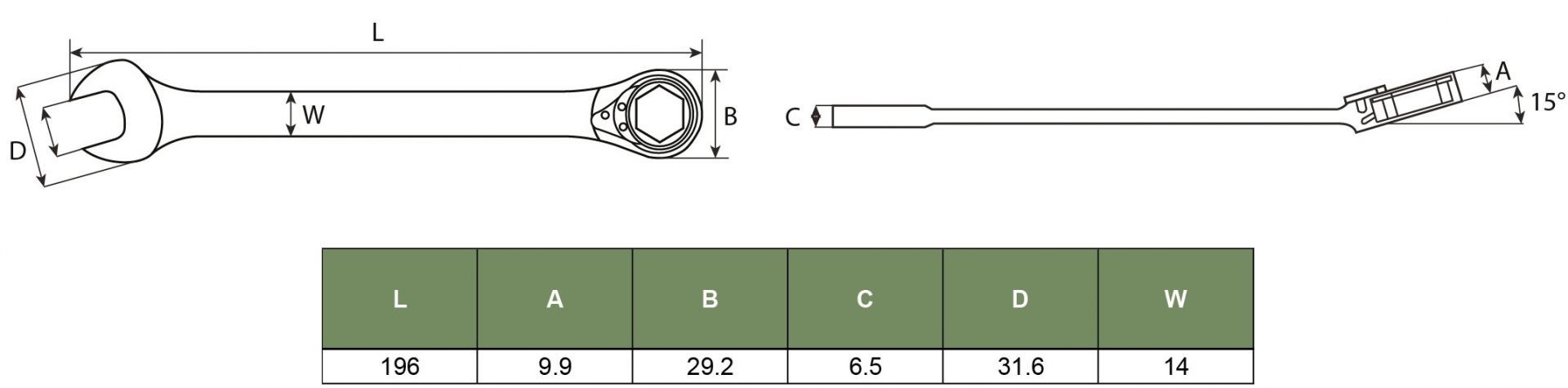 LLAVE COMBINADA CON CARRACA 16mm JONNESWAY - Imagen 4