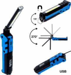 Linterna LED COB, 5W, batería de iones de litio, USB, con articulación, BGS-Technic, Alemania