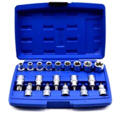 Juego de vasos TORX E10-E24 y puntas T20-T70, 1/2', 19 uds.