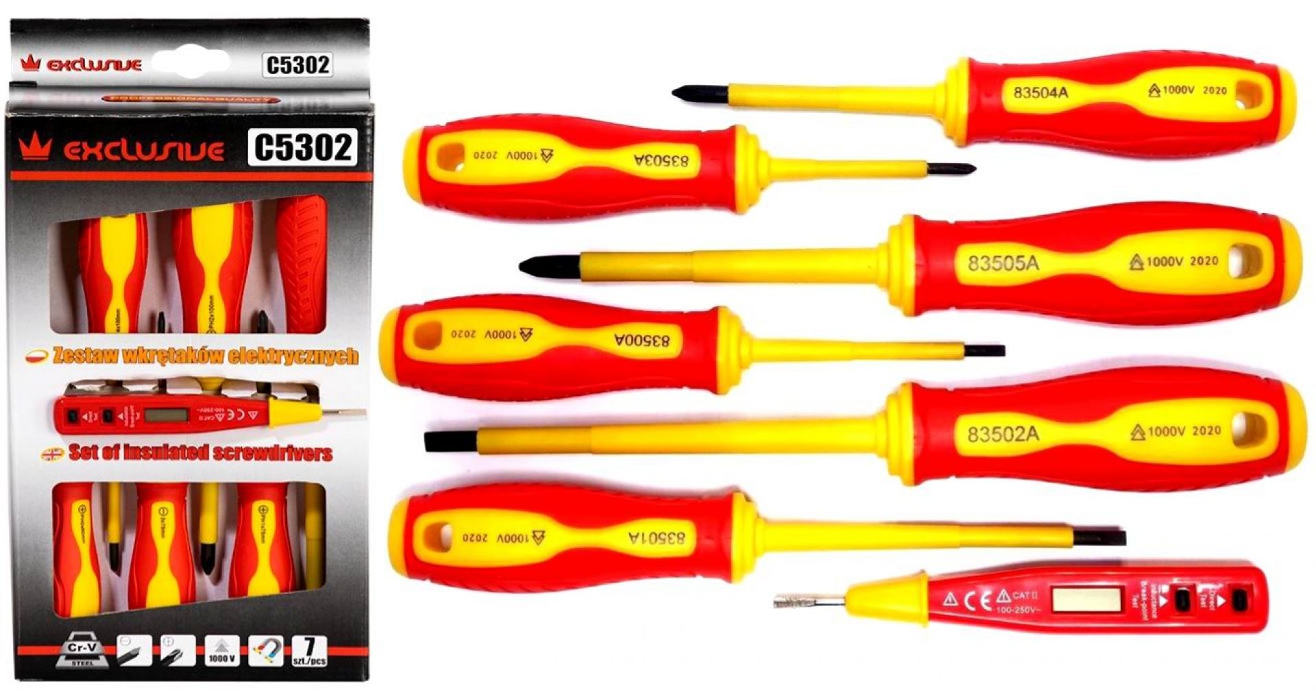 JUEGO DE DESTORNILLADORES AISLADOS 1000V 6 PIEZAS + COMPROBADOR DE TENSION ELECTRICISTA