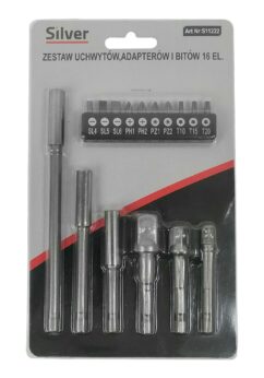 JUEGO REDUCCION PARA VASOS DE DESTORNILLADOR + PUNTAS 1/4 3/8 1/2 16 pzs
