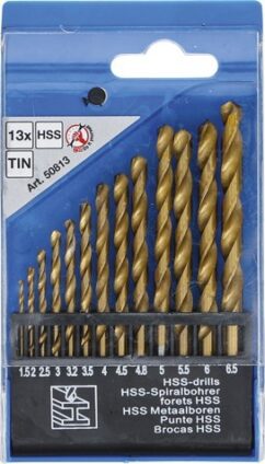 BROCAS ESPIRAL HSS TITANIZADAS 1.5 - 6.5MM 13 UNDS.