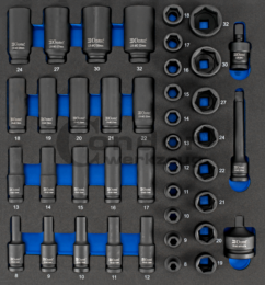 Vasos de impacto 8-32 mm, juego de 41 piezas + inserto para carro Condor-Alemania
