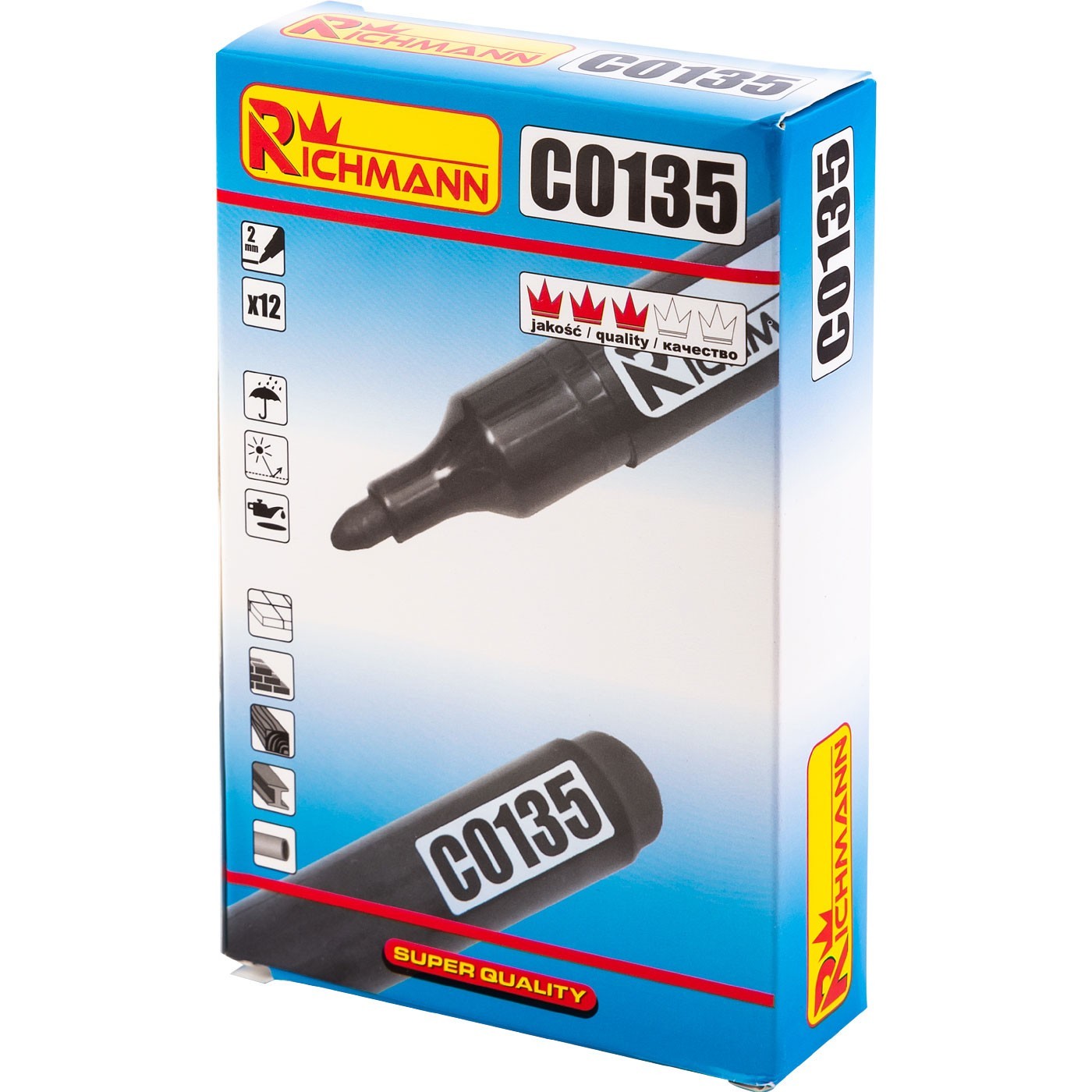 Rotulador de construcción permanente negro, resistente al agua, grueso, 2 mm, 12 uds. Richman - Imagen 5