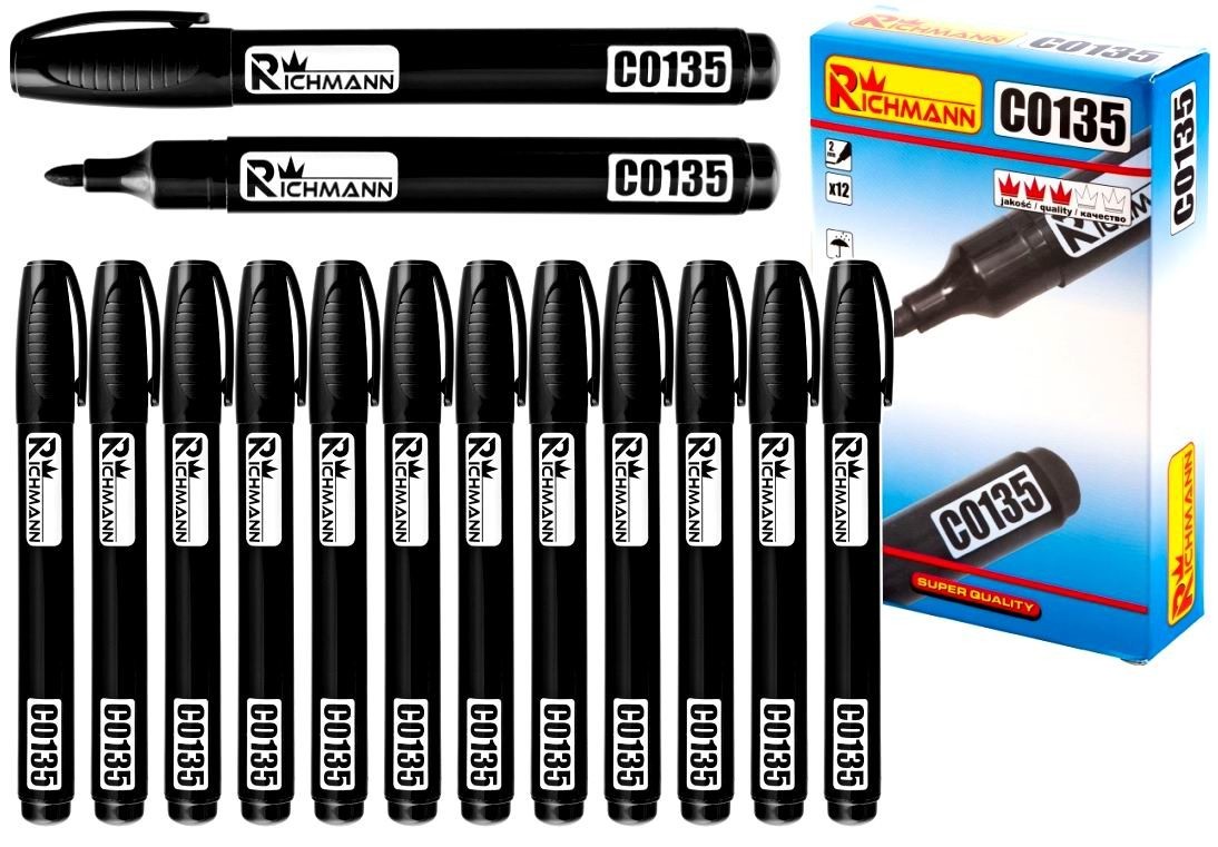 Rotulador de construcción permanente negro, resistente al agua, grueso, 2 mm, 12 uds. Richman