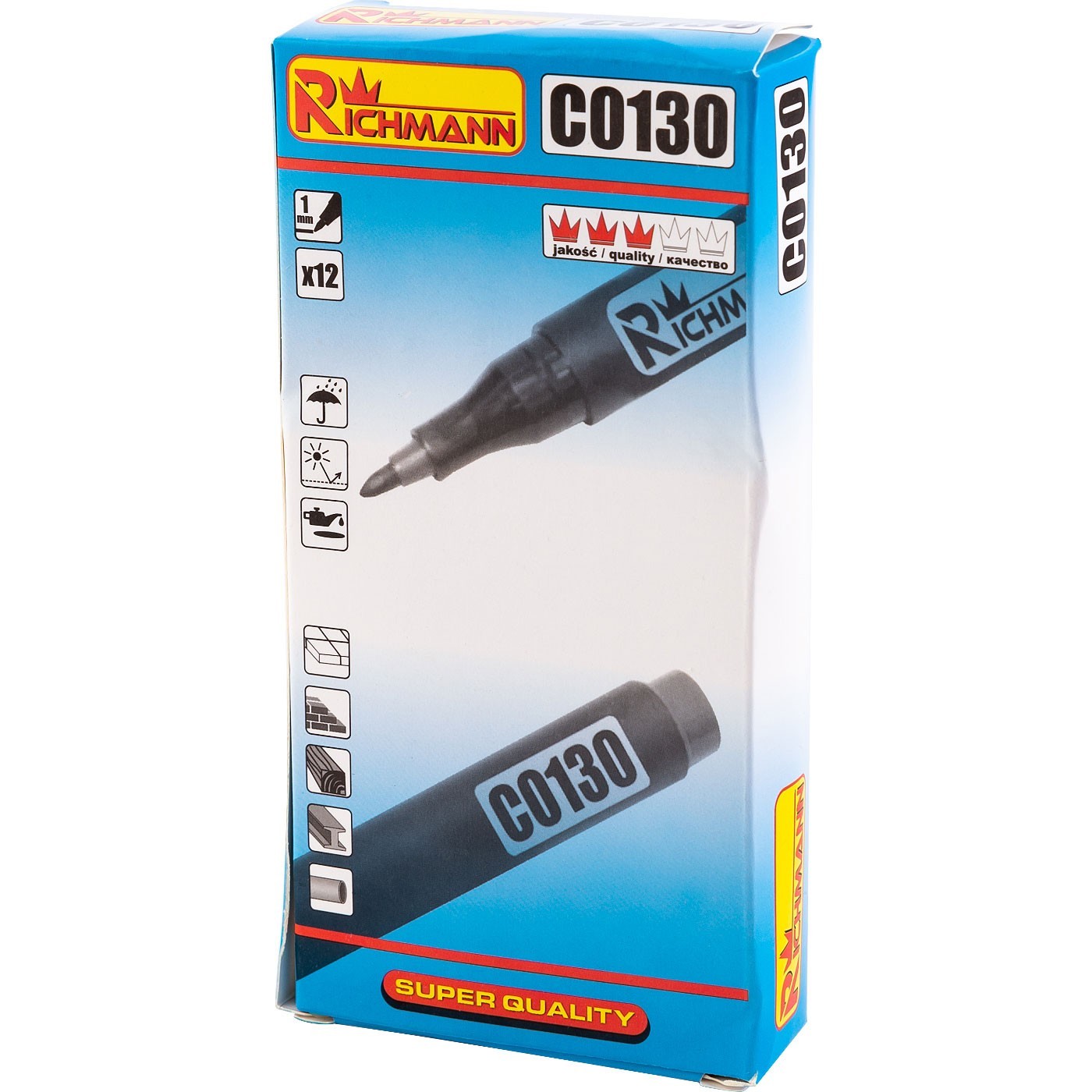 Marcador de construcción permanente negro, resistente al agua, 1 mm, 12 uds. Richman - Imagen 4
