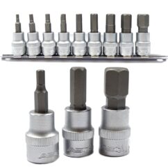 HEX Vasos hexagonales, 3/8" pulgadas, montados sobre carril, 9 piezas CR-V 48 mm