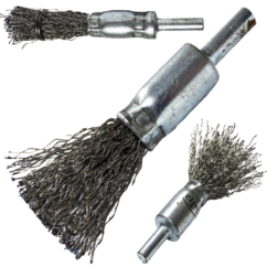 Cepillo de acero para taladro, 12 mm, con mango y alambre ondulado