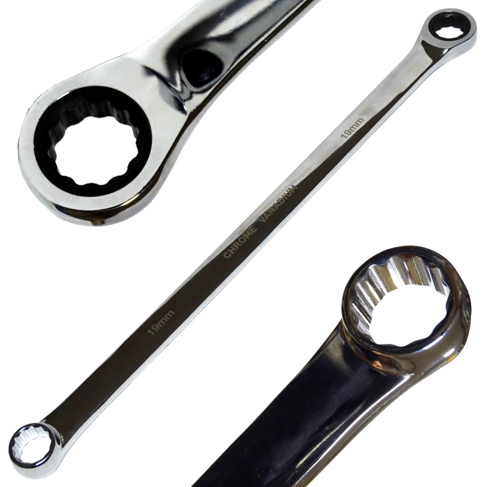 Llave poligonal muy larga con carraca 16 mm 72 dientes 390 mm