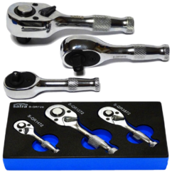 Trinquetes cortos de precisión MINI, juego de 3 piezas. 1/4+3/8+1/2' 72 dientes, inserto para carro