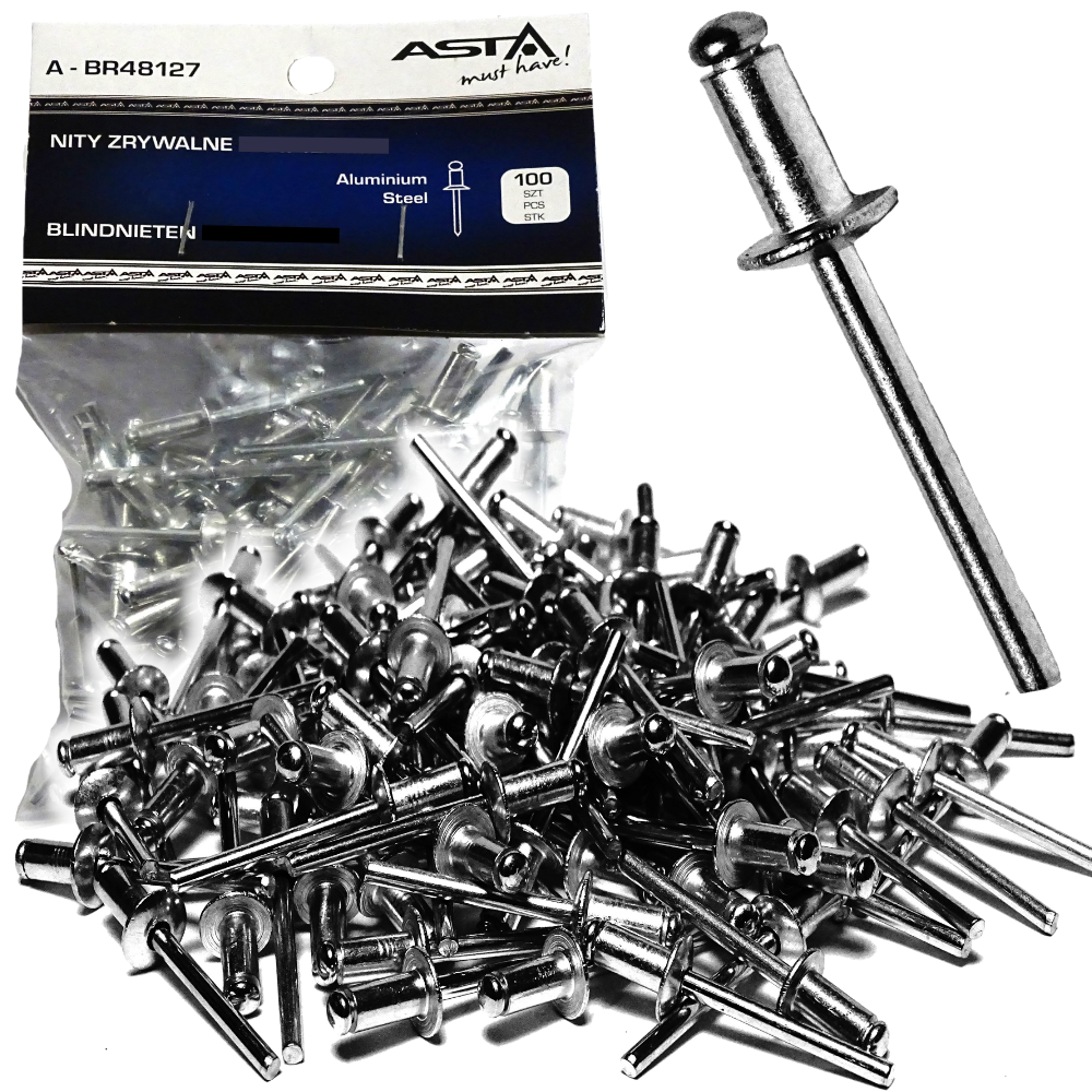 Remaches ciegos de aluminio 3,2 x 9,6 mm 100 piezas Asta
