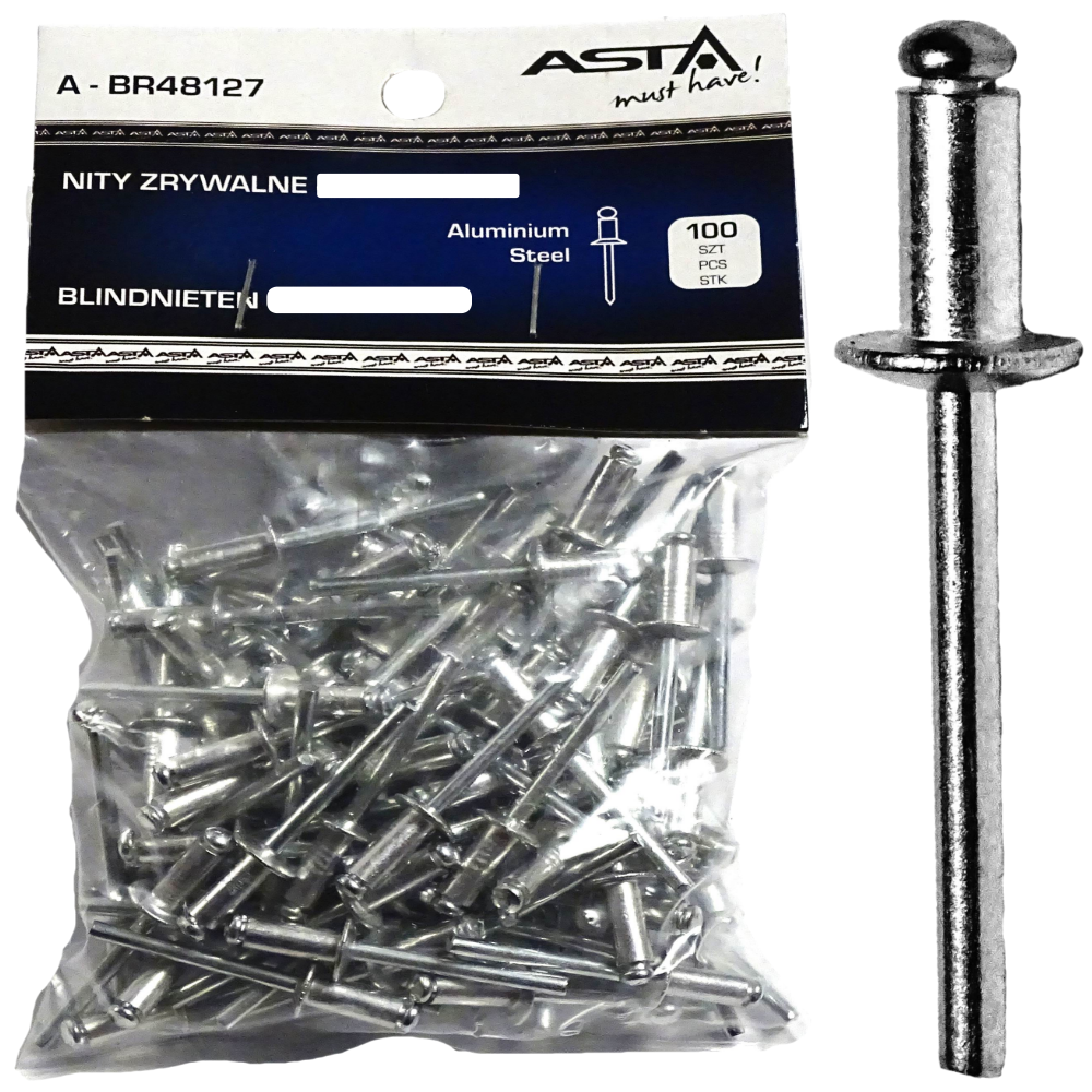 Remaches ciegos de aluminio 3,2 x 9,6 mm 100 piezas Asta - Imagen 3