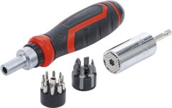Destornillador de trinquete, portapuntas con vaso universal 7-19 mm, 17 uds.