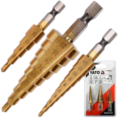 Brocas escalonadas cónicas para metal, 3-20 mm, juego de 3, YATO