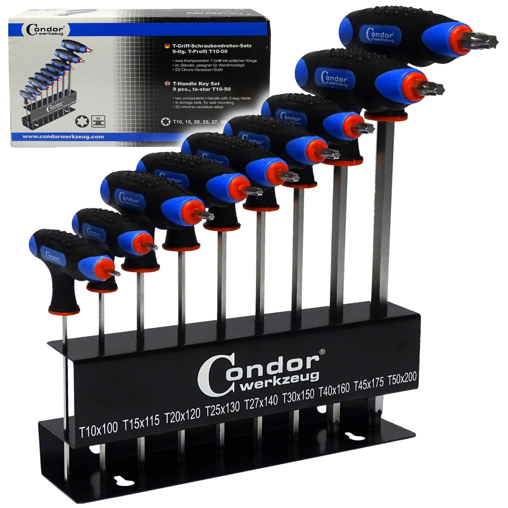 Llaves TORX tipo T T10-T50 con estante, juego de 9 piezas. Cóndor-Alemania