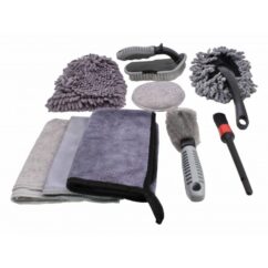 Set de limpieza para detallado de coches, cepillos, cepillos, toallas, accesorios 9 piezas.