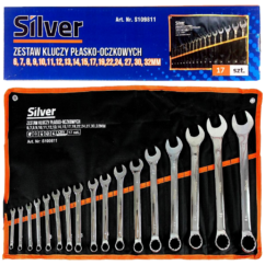 Llaves combinadas de 6-32 mm, pulidas, juego de 17 piezas. Plata