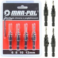 Brocas para madera con avellanador, juego de 4, 6-12 mm