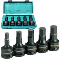Vasos de impacto 14-24mm 3/4' HEX 5 uds. Llaves Allen Jonnesway
