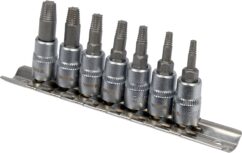 Puntas de 1/4" para tornillos TORX mecanizados, juego de 7 piezas.