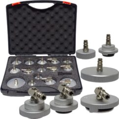 Juego de 15 adaptadores de recambio de líquido de frenos de aluminio.
