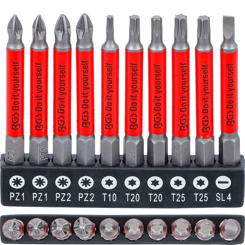 Puntas cruzadas planas magnéticas Torx 70mm 10uds. 1/4' PZ, TX, SL BGS-Alemania