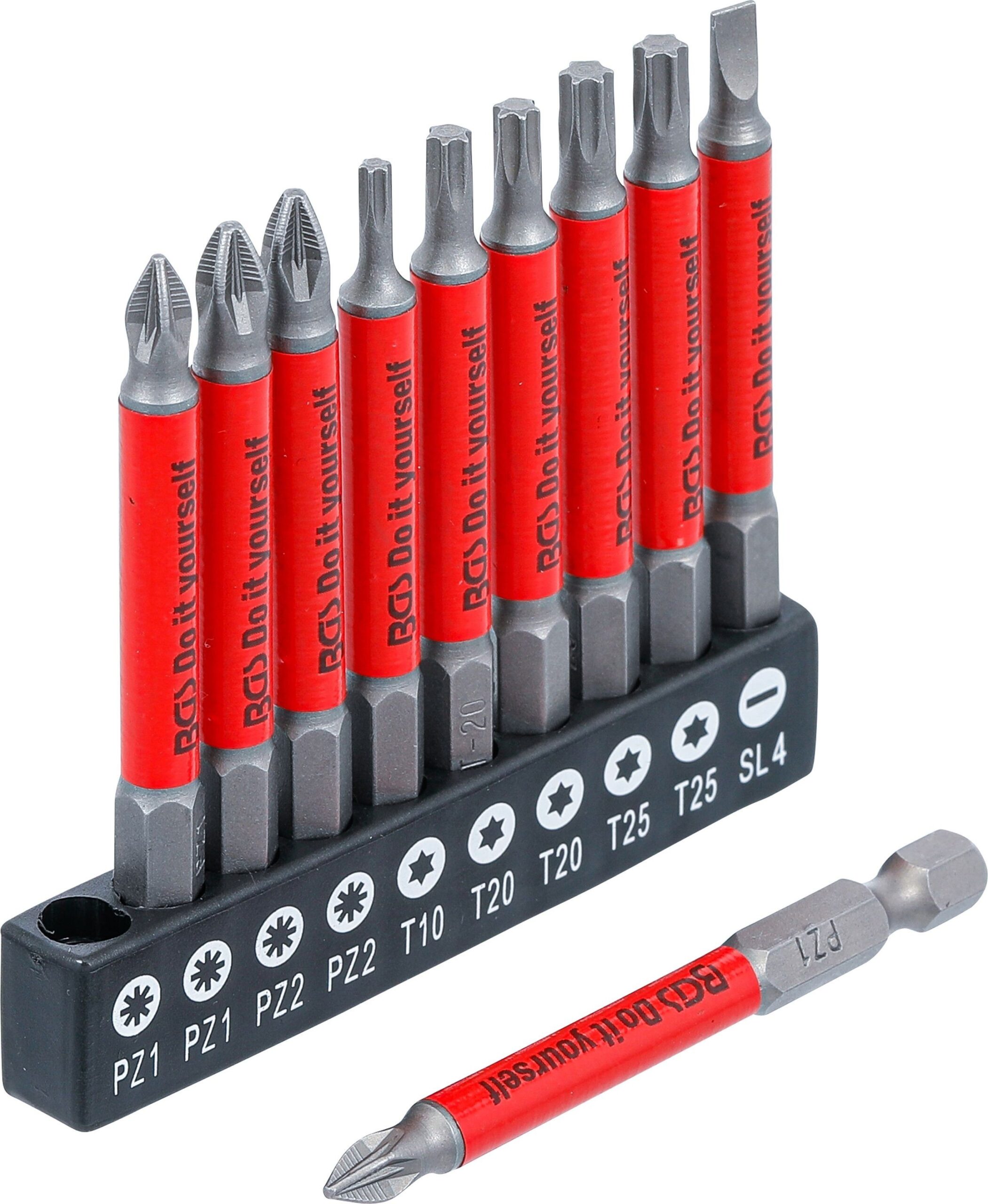 Puntas cruzadas planas magnéticas Torx 70mm 10uds. 1/4' PZ, TX, SL BGS-Alemania - Imagen 3