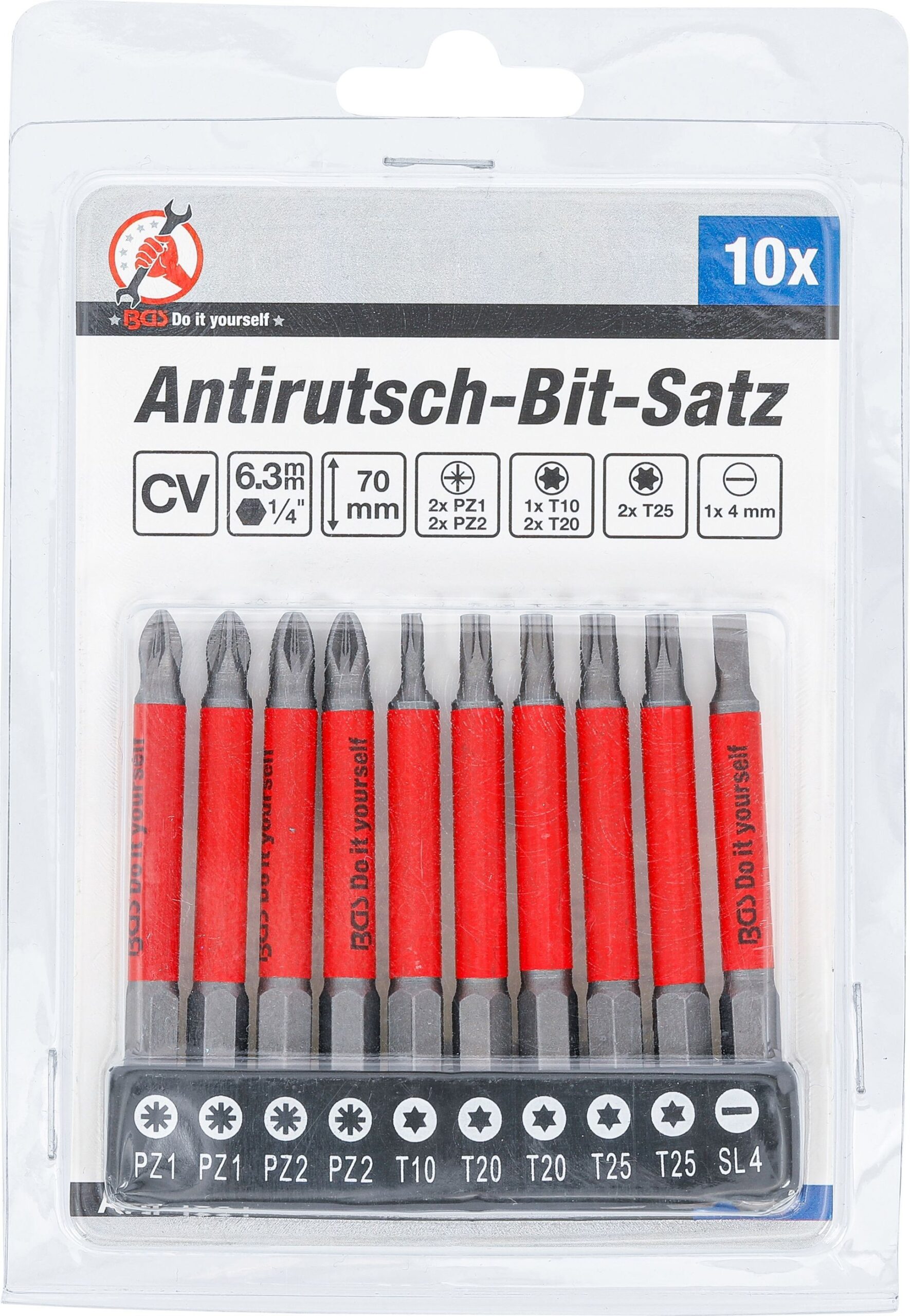 Puntas cruzadas planas magnéticas Torx 70mm 10uds. 1/4' PZ, TX, SL BGS-Alemania - Imagen 8