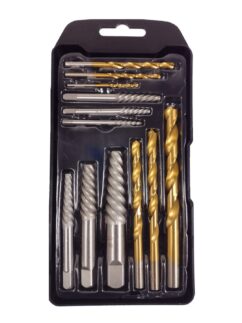 Extractores para tornillos, espárragos, tuercas rotos y dañados + brocas HSS, juego de 12 piezas.