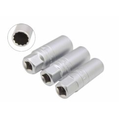 Llaves de vaso para bujías 3/8", pared delgada, 14-16-18 mm, 12 puntas