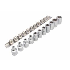 Vasos E-TORX Llaves de vaso de 3/8" con cara plana E6-E20 juego de 12 piezas.
