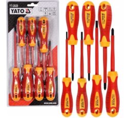 DESTORNILLADORES AISLADOS 1000V DESTORNILLADORES CRUZ PLANA JUEGO DE DESTORNILLADORES PARA ELECTRICISTA 7 UDS. yato