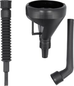 Embudo con borde y colador de combustible, 2 piezas, rígido + flexible. 135 mm