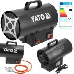 Calentador de gas portátil para talleres de 15 kW IPX4 con reductor y manguera