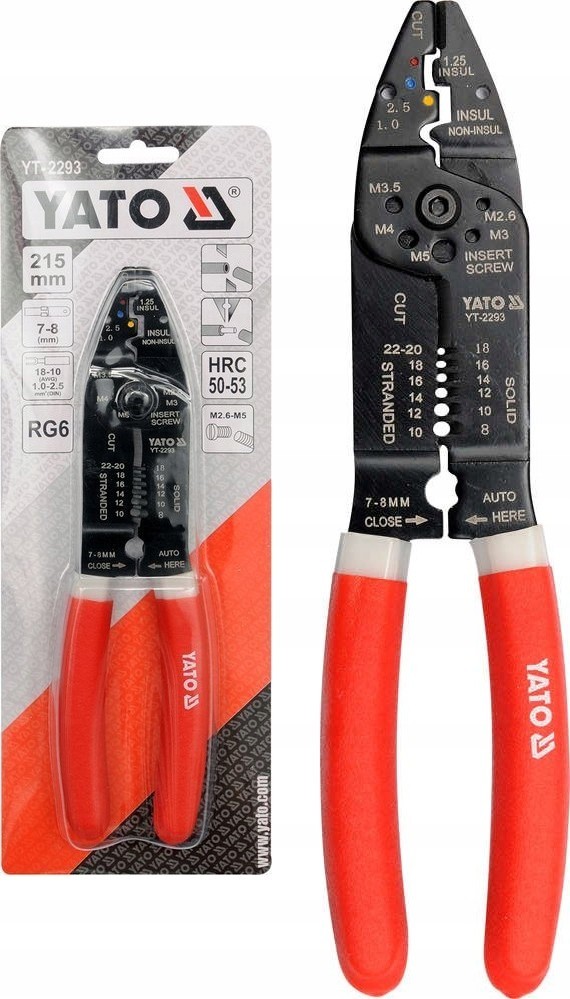 Alicates de engarce para cortar cables, multifuncionales, 6 en 1, 215 mm, acero