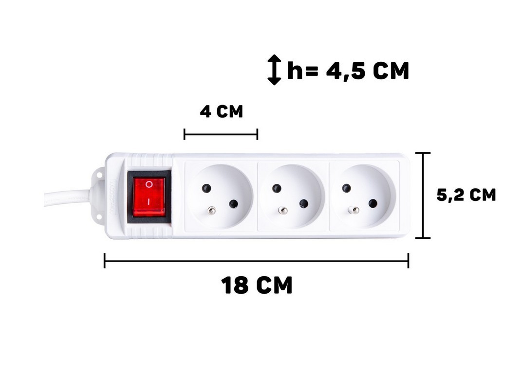 Alargador eléctrico, 3 enchufes, 5 m, regleta blanca - Imagen 3