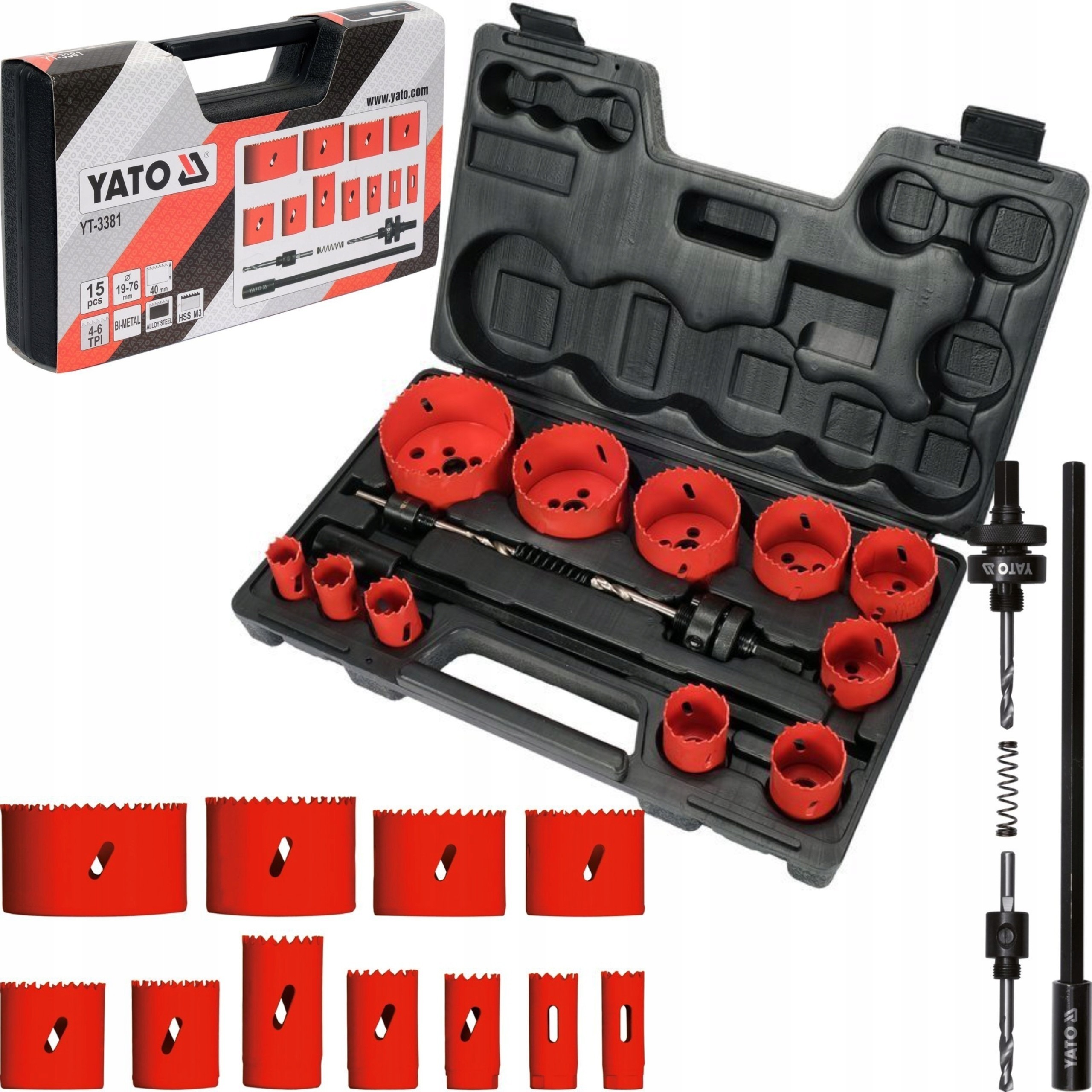 JUEGO CORONA CORONA BIMETÁLICA BIMETÁLICA PARA MADERA METAL 19-76mm 15 ELEMENTOS.