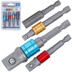 Adaptadores porta vasos 1/4' 3/8' 1/2' puntas para taladros y destornilladores Juego de 4 piezas.