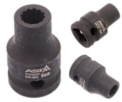 Llave de vaso CR-Mo de 1/2' de 12 puntas y vaso de impacto de 9 mm, Asta